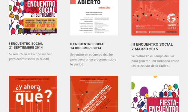 Carteles de los encuentros sociales realizados por Ganar Cádiz en común desde 2014